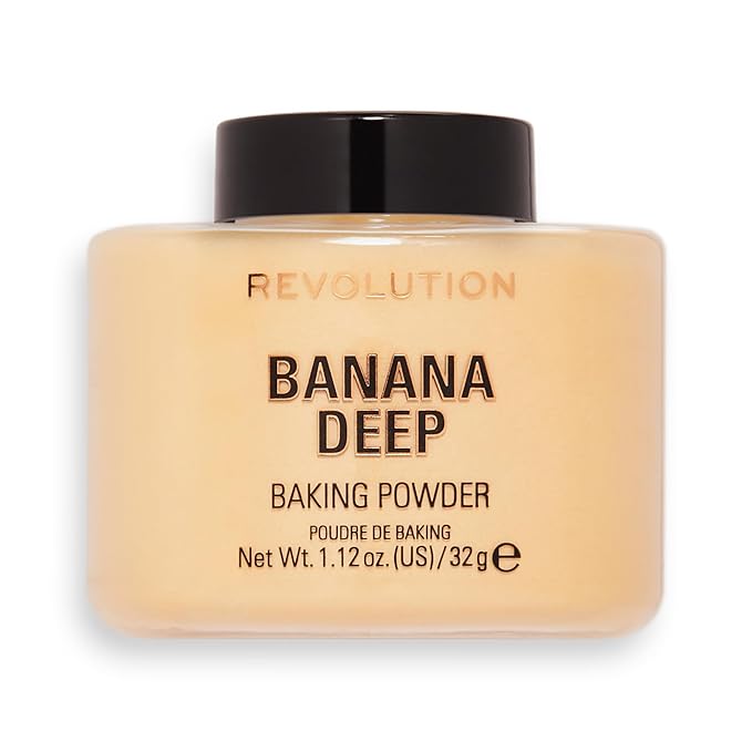 Revolution Beauty, Loose Baking Powder, Makeup Setting Powder, Long Lasting Coverage, Mattifies & Reduces Shine, Banana Deep, 1.13 Oz