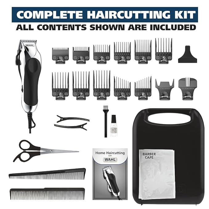 Wahl USA Chrome Pro Corded Clipper Complete Haircutting Kit for Men – Powerful Total Hair Clipping, Beard Trimming, & Grooming - Model 3024635