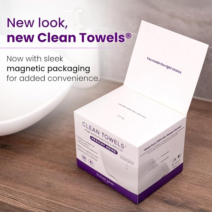 Clean Skin Club Clean Towels XL Healthy Aging™, Smooths Fine Lines Wrinkles & Texture In 6 Weeks, Treated for Extra Softness, Disposable Face Towels, Anti Aging Makeup Remover Dry Wipe (50 Ct, 1 Pack)