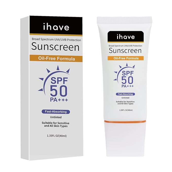 iHave Face Sunscreen, Travel Size SPF 50 Sunscreen with Broad Spectrum UVA UVB Protection, Oil-Free Fast-Absorbing Sunblock for All Skin