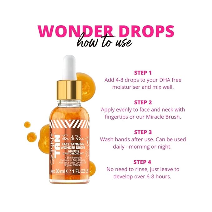 Skinny Tan Tan and Tone Self Tanning Drops for Your Face - Gradual Tan Drops Serum with Hyaluronic Acid - Transforms Skincare into Gradual Tanner - Helps Even Skin Tone and Enhance Complexion - 1 oz