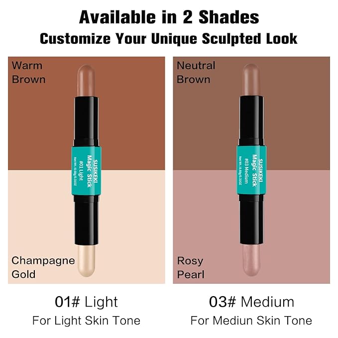 Contour Stick, 2Pcs Dual-Ended Highlighter Makeup Pen & + 03#)
