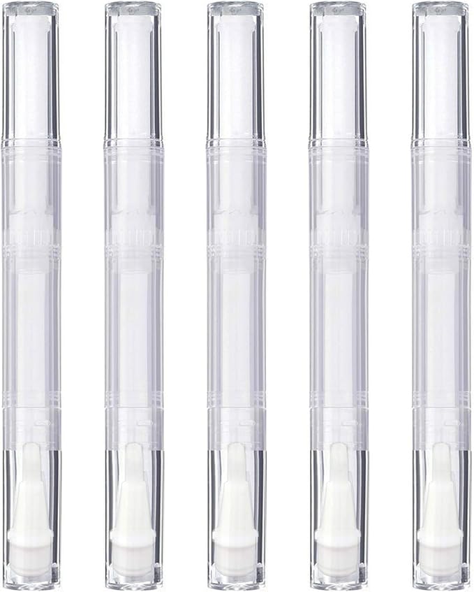 5 Pack 3 ml Transparent Twist Pens, Empty Nail Oil Pen with Brush Tip, Cosmetic Lip Gloss Container Applicators Eyelash Growth Liquid Tube (5x)