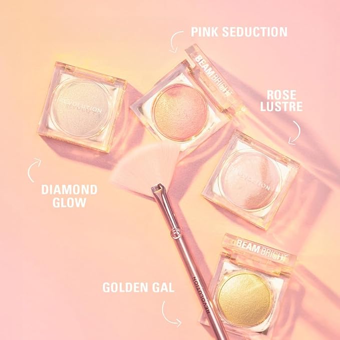Makeup Revolution Beam Bright Highlighter, All Over Face Glow, Powder To Liquid Formula, 5 Different Shades, Golden Gal