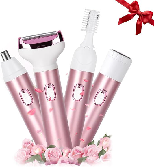 Wet & Dry Electric Razor for Women Body Razors 4-in-1 Facial Hair Remover Electric Shaver and Facial Hair Remover Painless Ladies Body Razors for Nose Face Body Leg Bikini Arm Hair