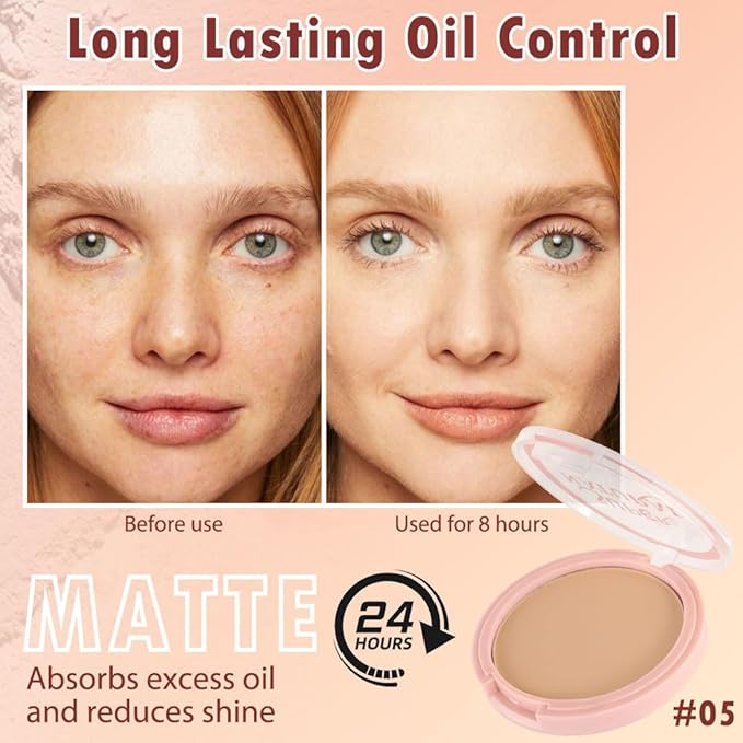 Oil Control Face Pressed Powder, Matte powder setting powder, long-lasting and waterproof loose powder, Flawless Lightweight Face Cosmetics, Cruelty-free, (05, 1 Pcs)