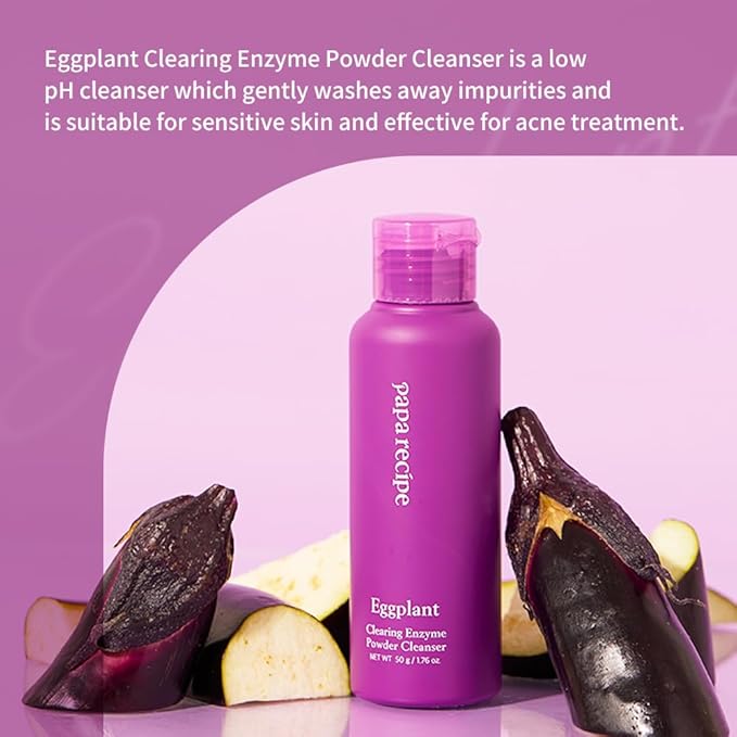 Papa Recipe Eggplant Enzyme Powder Cleanser - Soft Exfoliating Facial Wash for Sensitive Skin (50g, 1.72oz) - Korean Skincare for Radiant, Smooth Complexion, Safe for sensitive skin
