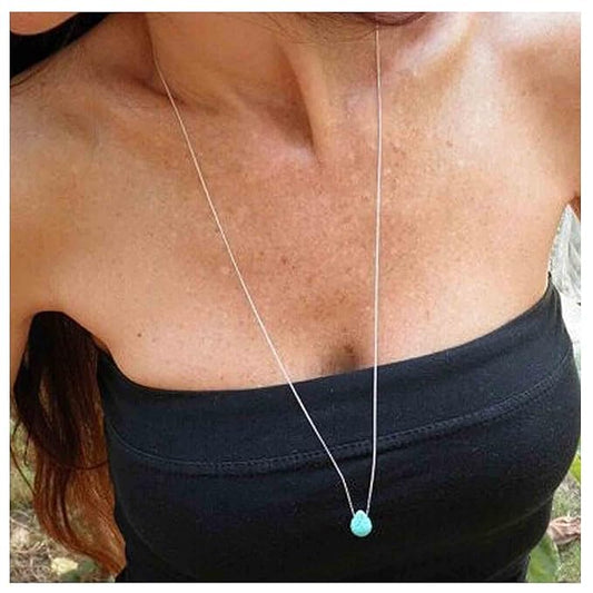 Boho Long Turquoise Necklace Silver Teardrop Turquoise Necklace Blue Turquoise Pendant Necklace Vintage Long Pendant Chain Necklaces Jewelry for Women and Girls