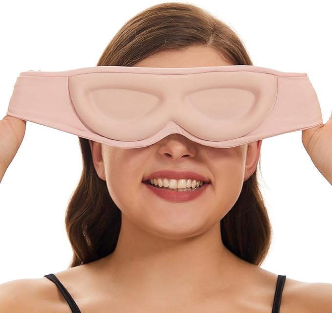 ALASKA BEAR Sleep Mask for Side Sleepers Patented Design, Cup-Shaped and Extra-Soft, 100 Blackout Eye Mask Shades Cover for Men and Women Home or Travel, Machine Washable, Pink