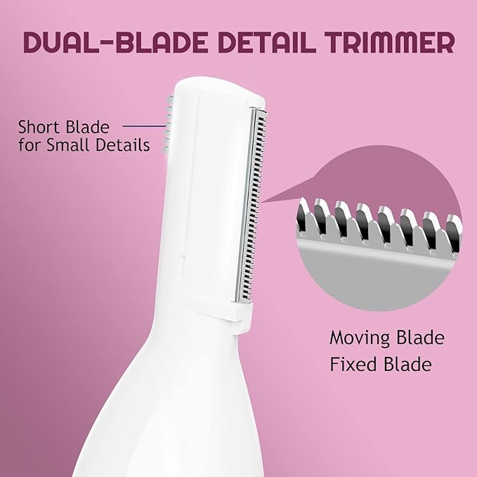 Eyebrow Trimmer Electric Eyebrow Razor, Rechargeable Facial Hair Shaver Painless Detail Trimmer with Rinseable Blade for Face Beard Neck (White)