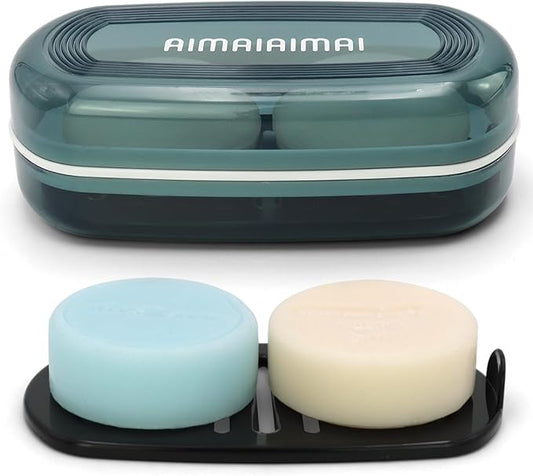 Shampoo Bar Holder Travel Case, Large Soap Holder for 5 oz/10 oz Oversized Bars, Durable & Versatile Storage Soap Container with Drainage Layer (Blue Style A-Large)