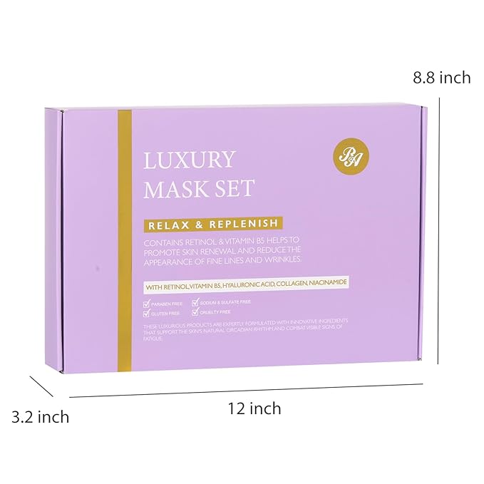 Lavender Face Sheet Mask Pack, 55Pcs Skin Care Kit for Women, Overnight Collagen Mask, Gel Lip Mask, Clay Mask, Hyaluronic Acid Face Serum, Spa Headband, Beauty Care, Christmas, Birthday, Mother Day