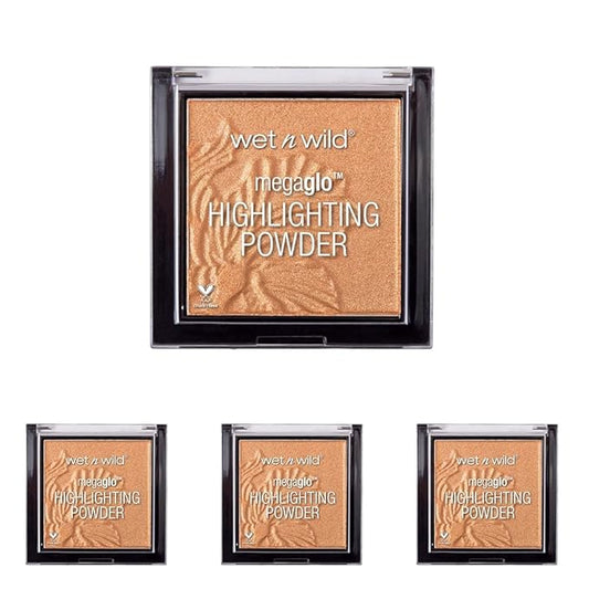 wet n wild MegaGlo Highlighting Powder, Highlighter Makeup, Shimmer Glow, Deep Gold Awesome Blossom (Pack of 4)