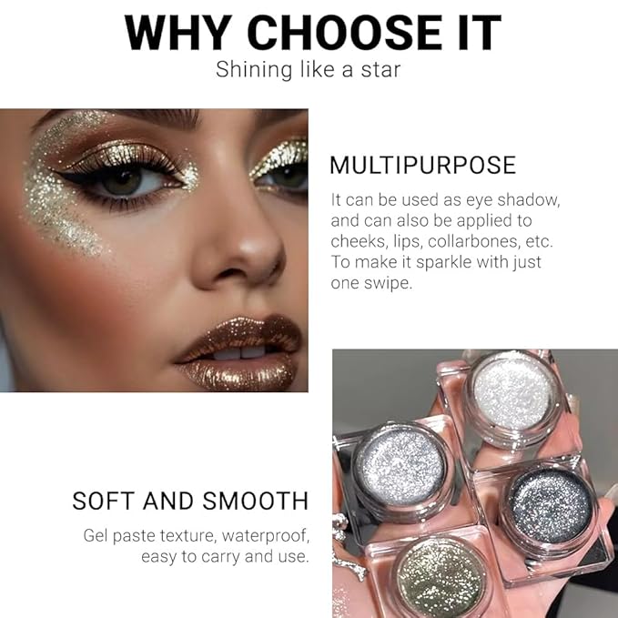 Single Glitter Eyeshadow, Shimmer Eyeshadow Palette, Korean Eye Glitter Makeup, Ultra-Blendable, Sparkle Gold Eye Shadow, Single Shade Metallic Pigmented, (Brown)