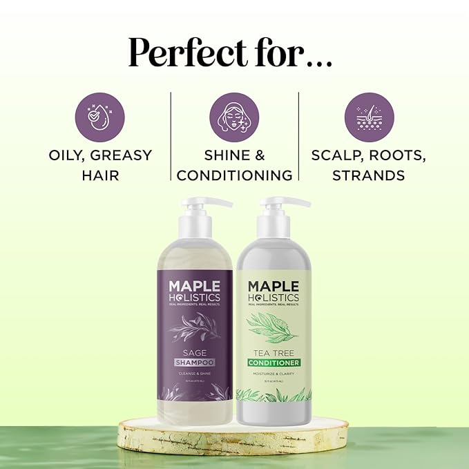 Sulfate Free Shampoo and Conditioner Set - Tea Tree Sage and Rosemary Shampoo and Conditioner for Dry Flaky Scalp Care - Deep Cleansing Color Safe Shampoo and Conditioner for Damaged Dry Hair Care