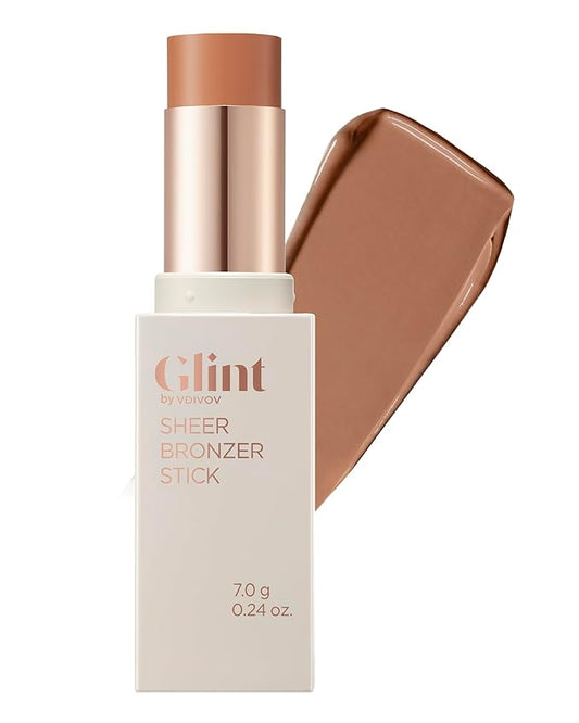 Glint Sheer Bronzer Stick (Caramel, 0.24oz) - Creamy Buildable, Blendable Formula for Natural Contour, Long-Lasting, Smooth, Versatile Use. Korean Makeup. Nose, Face, Cheeks.