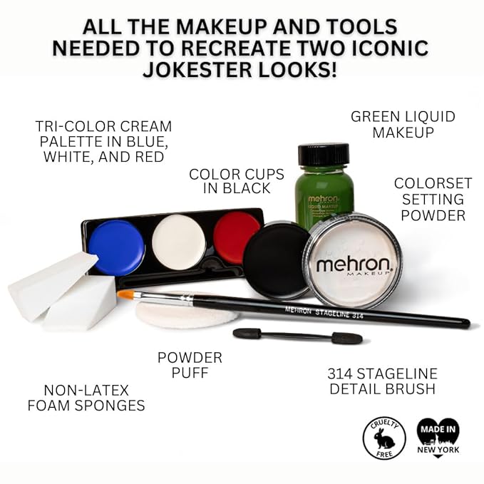 Mehron Makeup Premium Character Kits| Makeup Kits for Halloween & Cosplay| Made in the USA | Complete Makeup Kit | Includes all Makeup, Tools, & Instructions on How to Create the Look | (Jokester)