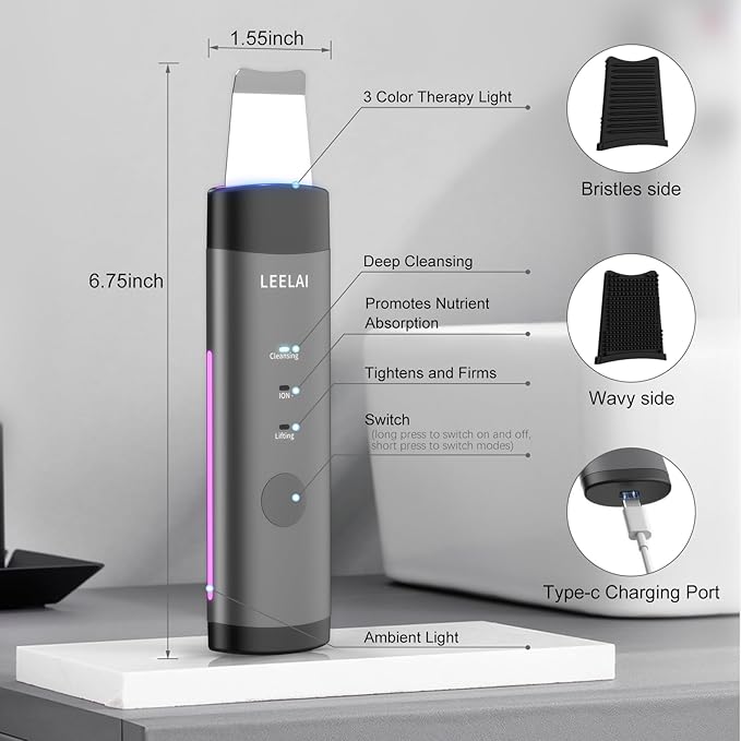 Skin Scrubber Face Spatula Skin Spatula Pore Cleaner Blackhead Remover Tools for Facial Deep Cleansing,Durable Metal Body,3 Modes