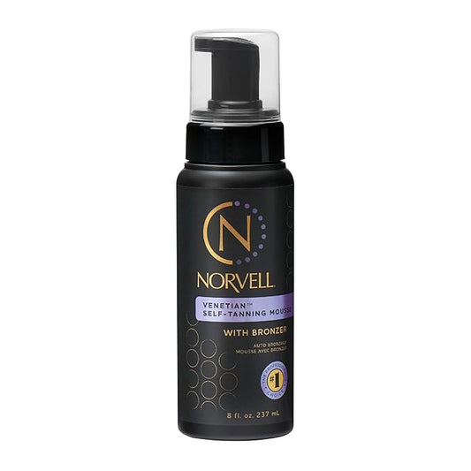 Norvell Venetian Sunless Self Tanner Mousse with Bronzer, 8 Fl Oz - Instant Self Tanning - Natural Looking - Anti-Orange - Fake Tan for Bronzing Glow