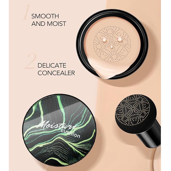 Air Cushion CC Cream Mushroom Head Foundation,BB Cream Makeup Foundation,Moisturizing Concealer,Long Lasting Full Coverage Waterproof,Even Skin Tone for All Skin Types (5# Light Yellow, 20g)