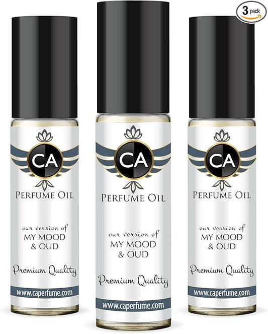 CA Perfume Impression of My Mood & Oud For Women & Men Fragrance Body Oil Roll-On 0.3 Fl Oz-X3