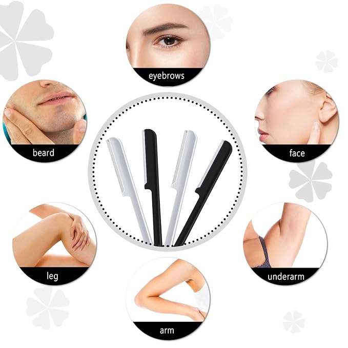 10 Pieces Eyebrow Razor for Women Facial Shaver Razor Brow Shaper Eyebrow Trimmer Dermaplaner Shaping Tool with Cover (Silver, Black)