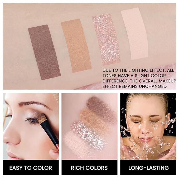 Eyeshadow Quad - Blendable Matte & Shimmer, 4 Shades Nude Champagne, Gold, Light & Dark Brown, Velvety Pigmented Formula, Long-Lasting, Built-In Mirror, Perfect for Older Women 01#
