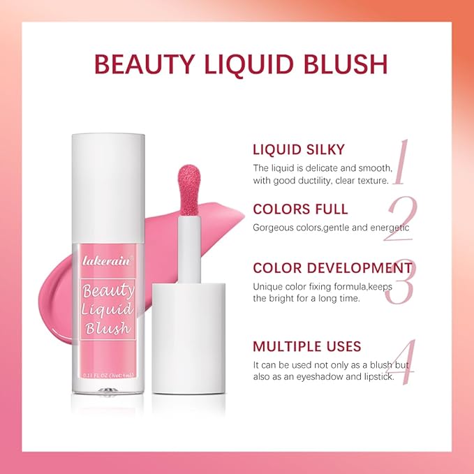 Liquid Blush for Cheeks Makeup Face Blush, Weightless Cream Formula, Smudge Proof Long-Wearing Pigmented Blush, Natural Look Makeup Face Blushes, Shimmer Finish, Dainty - 04# Coral maiden