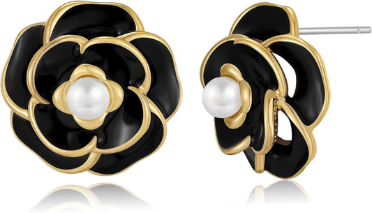 CLASSYZINT Gold/White/Red/Black Flower Stud Earrings For Women