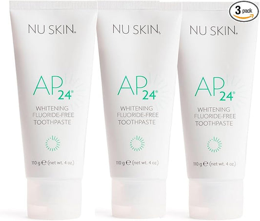 Nu Skin AP 24 Whitening Fluoride - Free Toothpaste | AP 24 Blend | Vanilla Mint Flavor | Brightens Teeth | Removes Surface Stains | Prevents Dental Cavities & Plaque | Enamel-Safe | 4 oz | 3 Pack