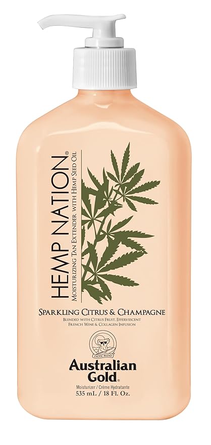 Australian Gold Hemp Nation Sparkling Citrus & Champagne Bundle - Tan Extender Body Lotion (18 FL Oz) & Body Wash (8 FL Oz), Effervescent Orange, Grapefruit & French Wine Extract, Pure Hemp Seed Oil
