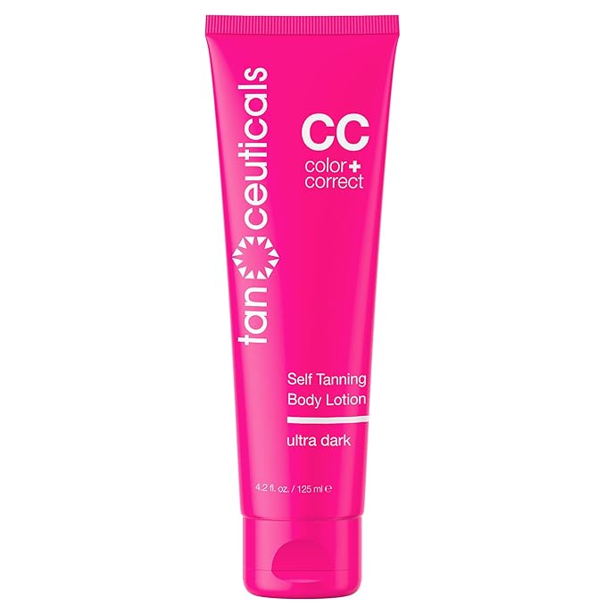Tanceuticals CC Self Tanning Body Lotion - Ultra Dark Self Tanner, Color Correcting Natural Looking Sunless Tan – Quick Fake Tan, Bronze Glow - Fresh Coconut Scent and Healthy Ingredients