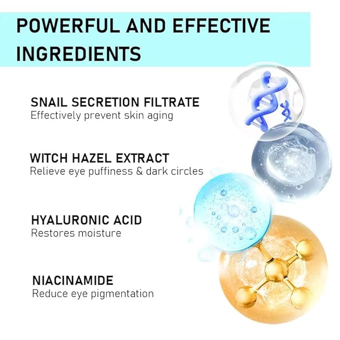 Snail Peptide Eye Cream, Snail Mucin Eye Cream Contains Niacinamide, Hyaluronic Acid To Reduce Wrinkles, Dark Circles, Puffiness and Fine Lines 17 ML