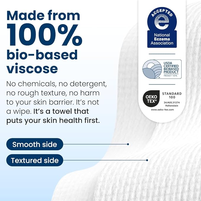 Clean Skin Club Clean Towels XL, 100% USDA Biobased Dermatologist Approved Face Towel, Disposable Clinically Tested Face Towelette, Facial Washcloth, Makeup Remover Dry Wipes, 100 ct, 2 pack