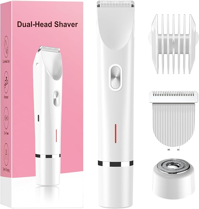 Bikini Trimmer for Women Electric Razors for Women, Double Head Dual Purpose, IPX7 Waterproof Hair Razor, Ceramic Blade Hair Trimmer Wet & Dry Use,Womens Painless Electric Shaver for Facial and Body