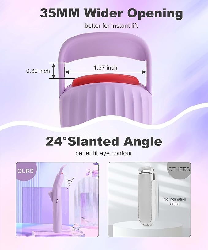 Heated Eyelash Curler Pro,Heated Lashes Curler with 149°F /167°F Heat Settings, Heat Eye Lashes Curler with Food-Grade Silicone pad and Rechargeable 600mAh Battery (Violet)