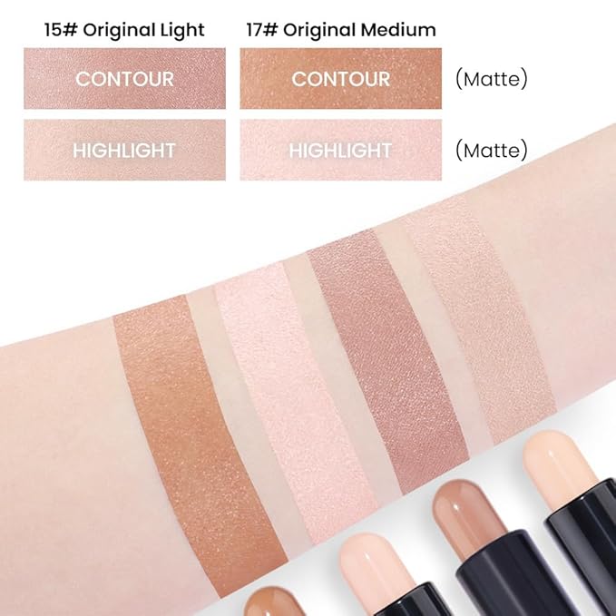 evpct 2in1 Face Shaping & Contouring Stick Cream Contour Concealer Bronzer Stick Makeup Kit for Face Highlighter Makeup Stick contorno maquillaje de maquillaje, ORIGINAL Light + ORIGINAL Medium