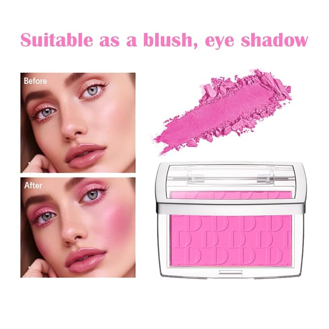 Pink Powder Blush Palette, Multi-Use Makeup Blusher Pink Face Powder for Eyes, Lips, Cheeks, Blendable Formula