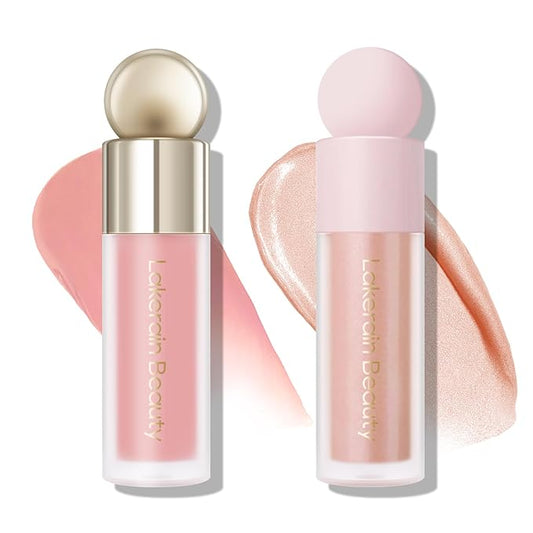 KYDA 2 Colors Liquid Blush Highlighter, Silky Matte Blush, High Glossy Face Illuminator, Natural Glow Finish, Blendable Formula, Set B