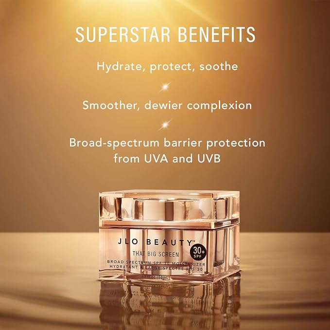JLO Beauty That Big Screen Broad Spectrum SPF 30 Face Moisturizer, Hydrates, Protects, Luminizes, Lightweight Hyaluronic Acid Sunscreen for Face Lotion, Supports Smooth, Dewy & Glowing Skin, 1.7 Fl Oz