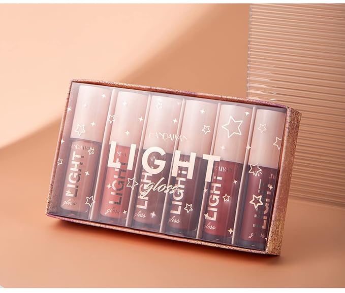 6PCS Lip Oil Light Lipgloss Set, Moisturizing Hydrating Lip Glow Oil Lip Gloss Kit High Shine Lip Plumping Glass Finish Lip Gloss Liquid Lipstick for Women (Set B)