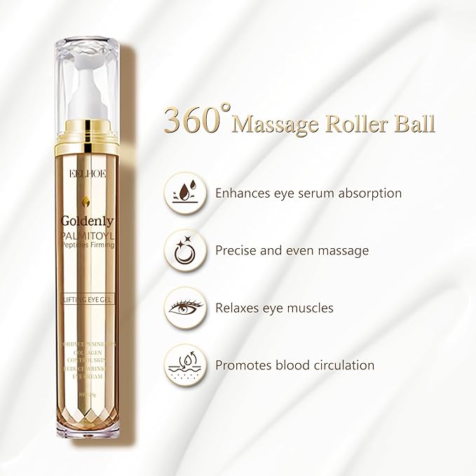 Caffeine Eye Serum Anti Aging, Eye Serum for Dark Circles and Puffiness, Retinol Eye Cream with 360°Massage Ball, Reduce Eye Wrinkles and Fine Lines
