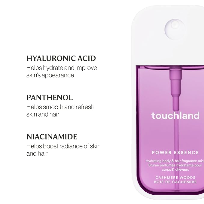 Touchland Power Essence Hydrating Body & Hair Fragrance, Cashmere Woods, 2 FL. OZ. Travel Size Body Mist