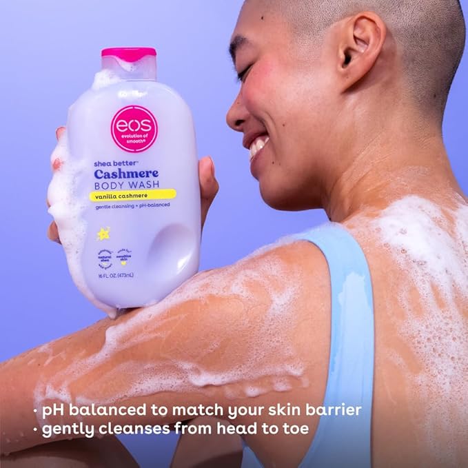 eos Shea Better Cashmere Body Wash, Vanilla Cashmere, Moisturizing and Nourishing, pH Balanced Creamy Gel Formula, Paraben & Phthalate Free, Sensitive Skin,16 fl oz