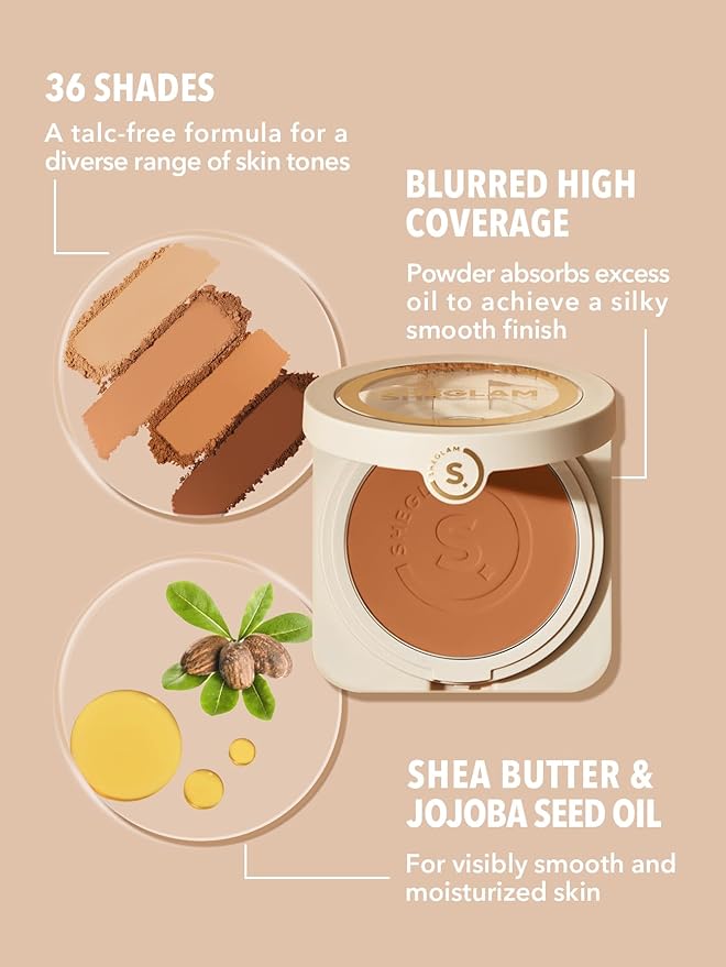 SHEGLAM SKin-Focus Full Coverage Powder Foundation Oil-Control Lightweight Face Pressed Powder Makeup-Caramel