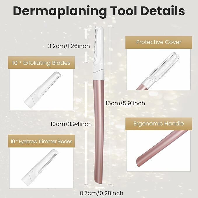 Dermaplaning Tool for Face Exfoliation, with 20 Replaceable Blades, Facial Shaver/Eyebrow Razor, Peach Fuzz Removal Eyebrow Shaper for Women, Easy to Use Dermaplaner Help Exfoliate and Smooth Skin