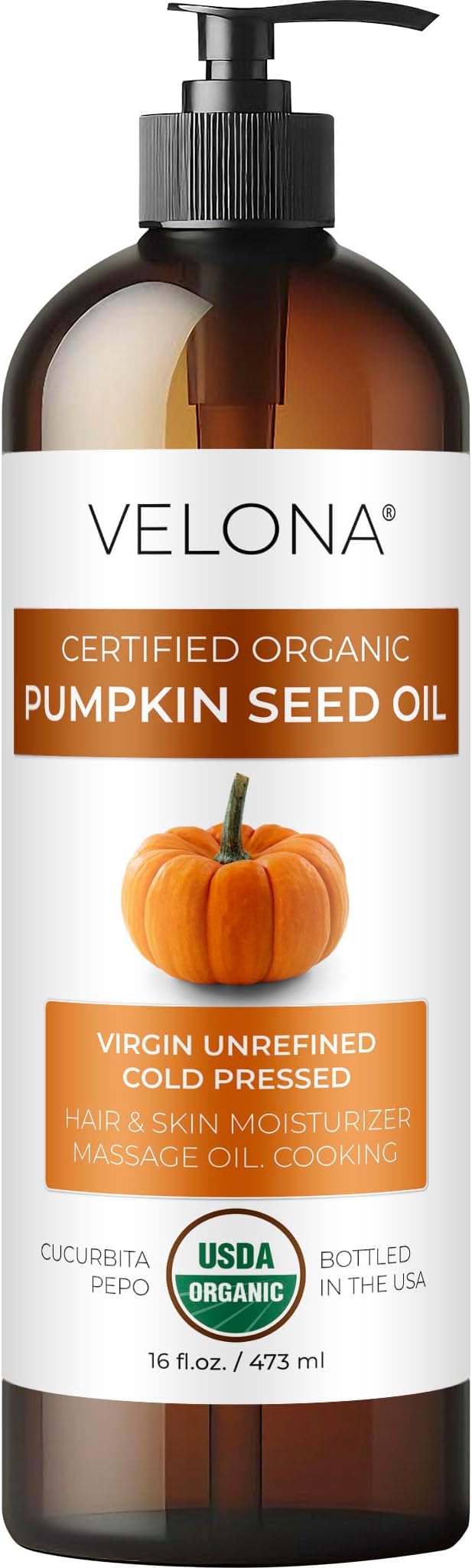 velona Pumpkin Seed Oil USDA Certified Organic - 16 Fl Oz | 100% Pure and Natural Carrier Oil | Unrefined, Cold Pressed | Cooking, Face, Hair, Body & Skin Care | Use Today - Enjoy Result