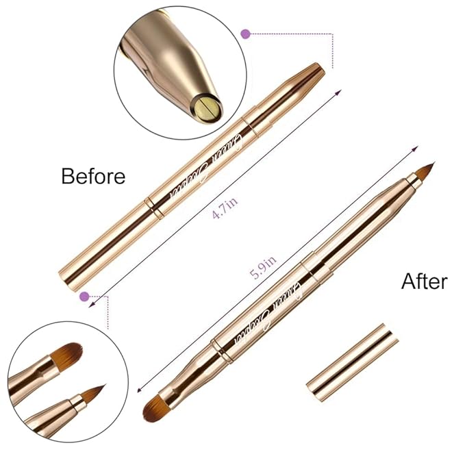 Retractable Eyebrow Eyelash Lip Brush Makeup Brush Double-Sided Soft With Cap Concealer Eyeliner For Travel Cosmetic Brushes, gold color