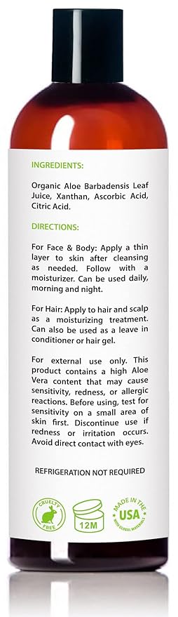 USDA Organic Aloe Vera Gel - For Face, Body, Hair - 100% Pure, After Sun Care