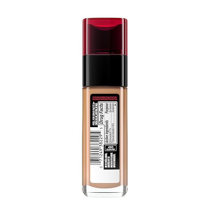 L'Oreal Paris Makeup Infallible Up to 32 Hour Fresh Wear Lightweight Foundation, 490 Golden Amber, 1 Fl Oz, Packaging May Vary